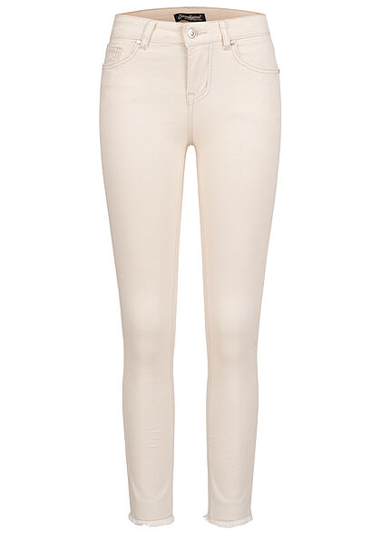 Seventyseven Lifestyle Dames Skinny jeansbroek met 5 zakken en franjes beige