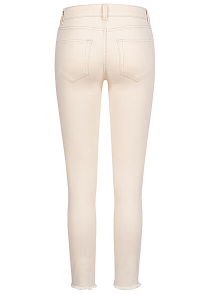 Seventyseven Lifestyle Dames Skinny jeansbroek met 5 zakken en franjes beige