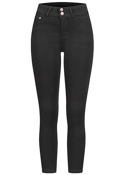 Seventyseven Lifestyle Dames Skinny Jeans Broek met 2 knopen zwart