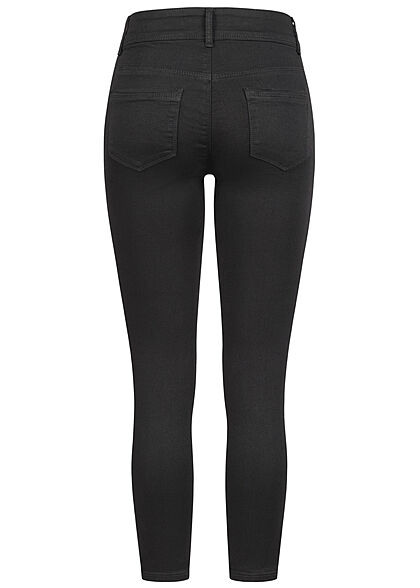 Seventyseven Lifestyle Dames Skinny Jeans Broek met 2 knopen zwart