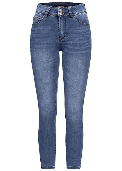 Seventyseven Lifestyle Dames Skinny Jeans Broek met 2 knopen lichtblauw