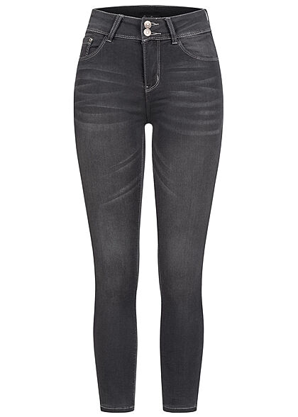 Seventyseven Lifestyle Dames Skinny Jeans Broek met 2 knopen donkergrijs - Art.-Nr.: 22047011