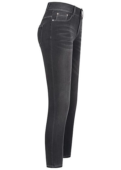 Seventyseven Lifestyle Dames Skinny Jeans Broek met 2 knopen donkergrijs