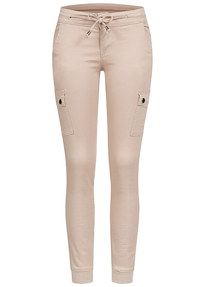 Seventyseven Lifestyle Dames Low Waist Cargo Broek met 6 zakken beige - Art.-Nr.: 22047014