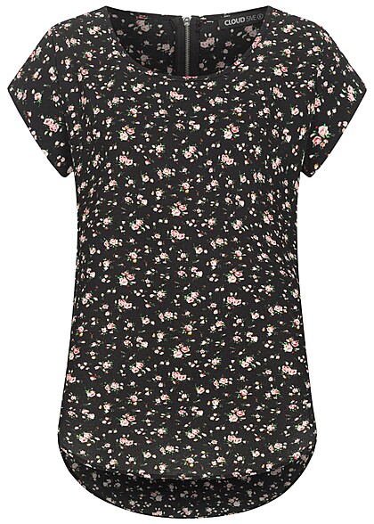 Cloud5ive Dames Shirt met rits en bloemenprint zwart - Art.-Nr.: 22048104