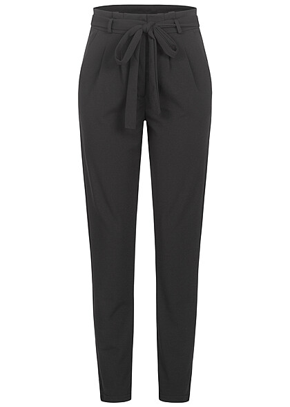 Cloud5ive Damen High-Waist Hose mit Bindegürtel 2-Pockets schwarz