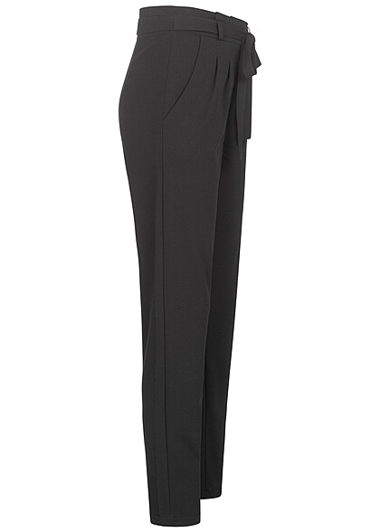 Cloud5ive Damen High-Waist Hose mit Bindegürtel 2-Pockets schwarz