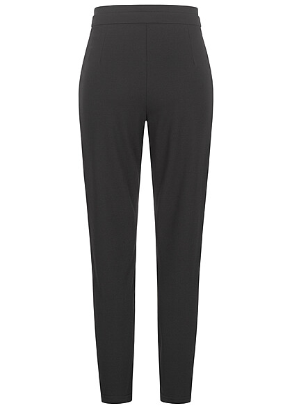 Cloud5ive Damen High-Waist Hose mit Bindegürtel 2-Pockets schwarz