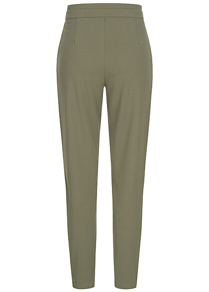 Cloud5ive Damen High-Waist Hose mit Bindegürtel 2-Pockets oliv grün