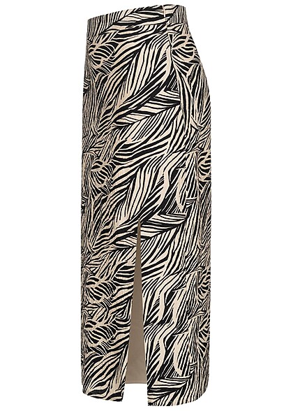 VILA Dames Hoog uitgesneden rok met rits en tropische print beige