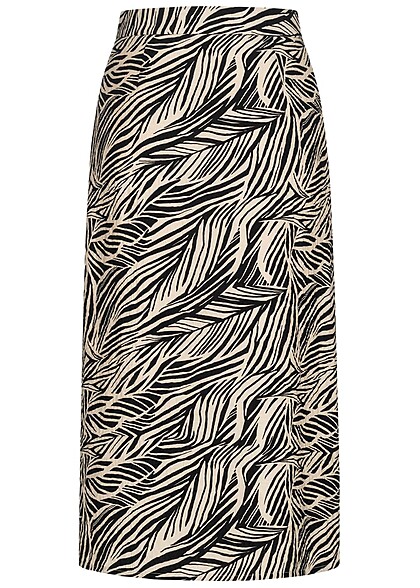 VILA Dames Hoog uitgesneden rok met rits en tropische print beige