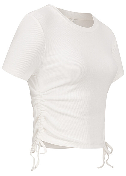 ONLY Dames T-Shirt met binddetails en structuurstof wit