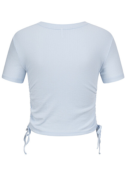 ONLY Dames T-Shirt met binddetails en structuurstof lichtblauw
