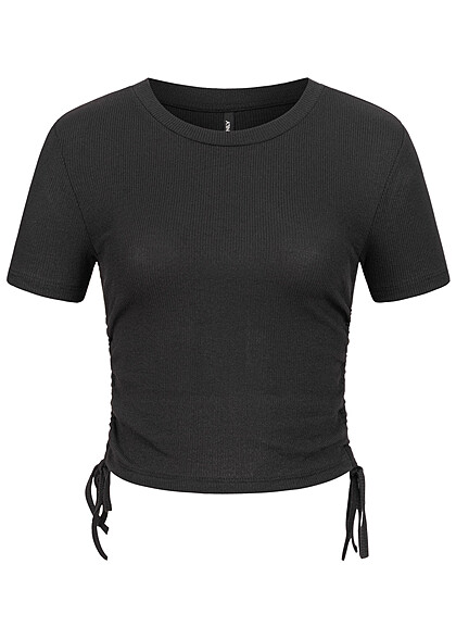 ONLY Dames T-Shirt met binddetails en structuurstof zwart