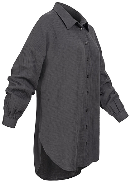ONLY Dames NOOS Oversized Shirt met knopen en structuurstof grijs