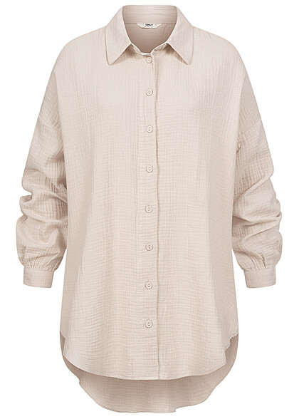 ONLY Dames NOOS Oversized Shirt met knopen en structuurstof beige