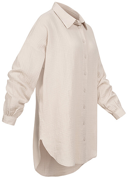 ONLY Dames NOOS Oversized Shirt met knopen en structuurstof beige