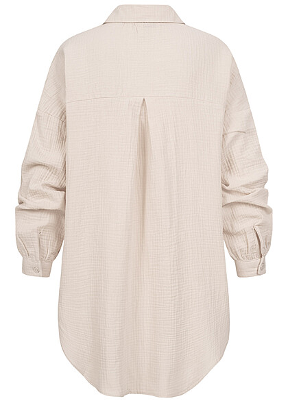 ONLY Dames NOOS Oversized Shirt met knopen en structuurstof beige