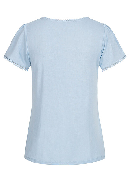 ONLY Dames Viscose T-Shirt met gehaakt biesje blauw