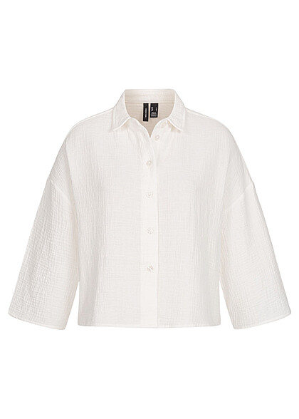 Vero Moda Dames Shirt met 3/4 mouwen en knopen structuurstof wit