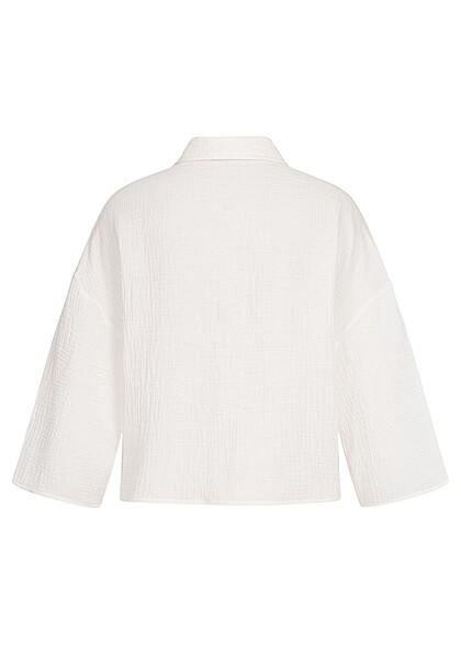 Vero Moda Dames Shirt met 3/4 mouwen en knopen structuurstof wit