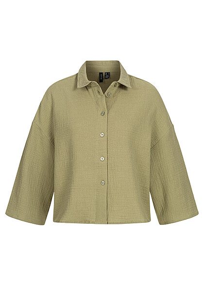 Vero Moda Dames Shirt met 3/4 mouwen en knopen structuurstof groen - Art.-Nr.: 22050045