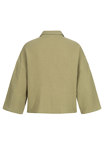 Vero Moda Dames Shirt met 3/4 mouwen en knopen structuurstof groen