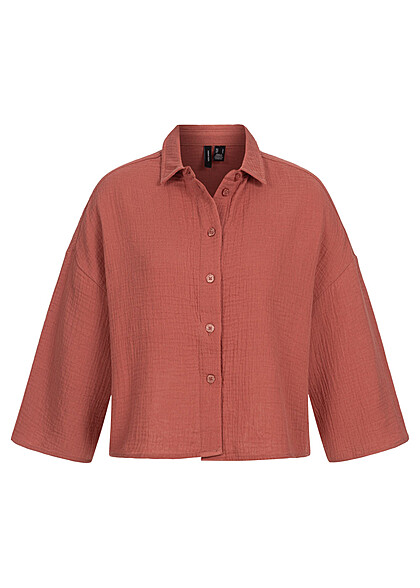 Vero Moda Dames Shirt met 3/4 mouwen en knopen structuurstof bordeaux - Art.-Nr.: 22050046