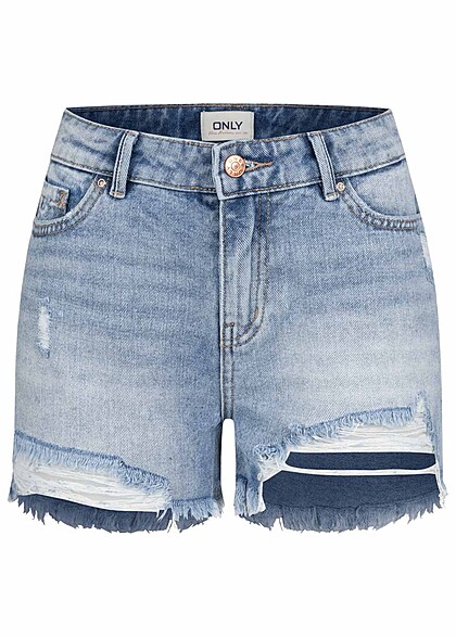ONLY Dames NOOS Hoog uitgesneden short met 5 zakken en destroyed look lichtblauw