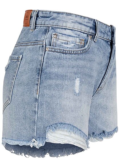 ONLY Dames NOOS Hoog uitgesneden short met 5 zakken en destroyed look lichtblauw