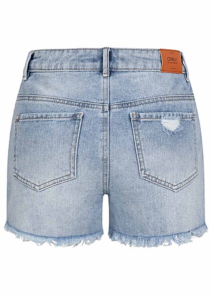 ONLY Dames NOOS Hoog uitgesneden short met 5 zakken en destroyed look lichtblauw