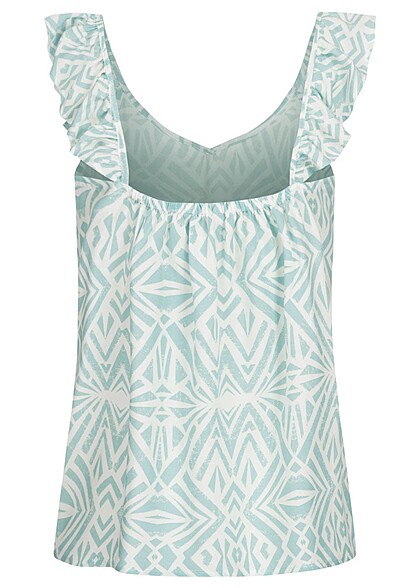 ONLY Dames Viscose Top met ruches en print turkoois wit