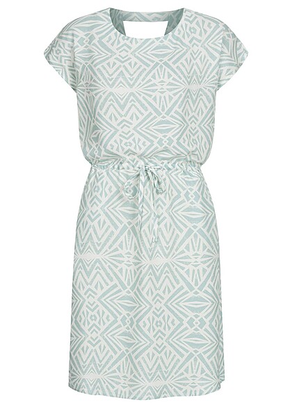 ONLY Dames Viscose Jurk met bindceintuur en print turkoois
