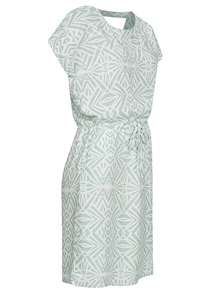 ONLY Dames Viscose Jurk met bindceintuur en print turkoois