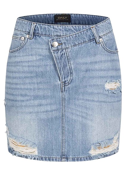 ONLY Dames Denim rok met 5 zakken en destroyed look blauw