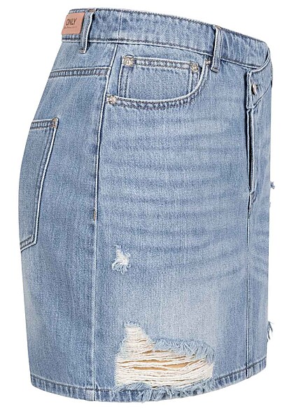 ONLY Dames Denim rok met 5 zakken en destroyed look blauw