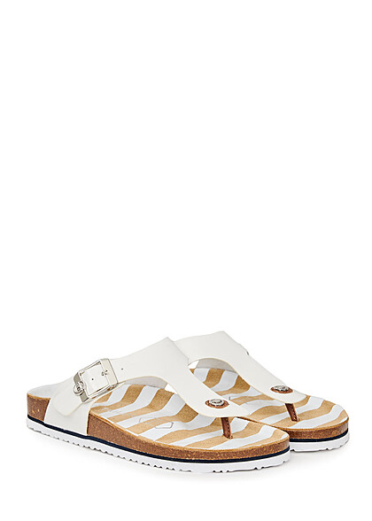 Tom Tailor Dames Sandalen met gestreepte zool en logopatch wit
