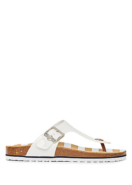 Tom Tailor Dames Sandalen met gestreepte zool en logopatch wit