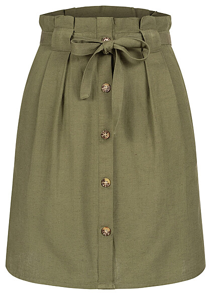 VILA Dames Mini rok met hoge taille, bindceintuur en knopen olijfgroen - Art.-Nr.: 22050096