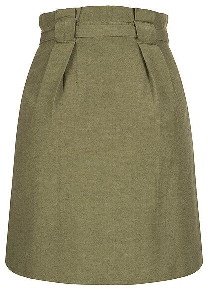 VILA Dames Mini rok met hoge taille, bindceintuur en knopen olijfgroen