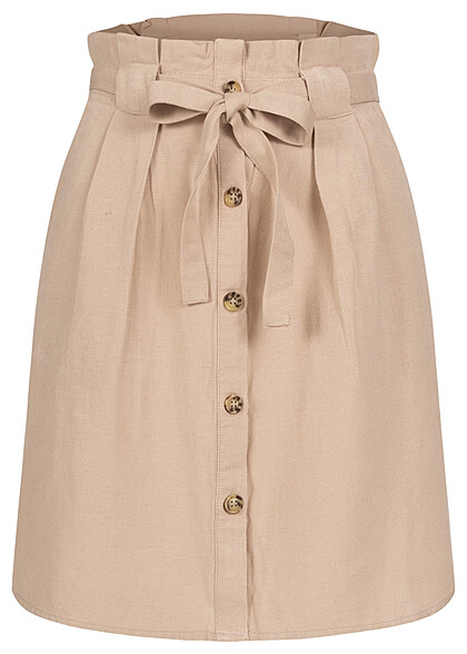 VILA Dames Mini rok met hoge taille, bindceintuur en knopen beige grijs