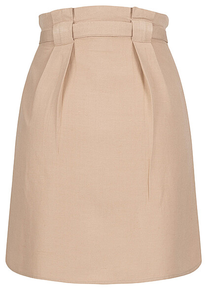 VILA Dames Mini rok met hoge taille, bindceintuur en knopen beige grijs