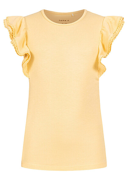 Name it Kids Meisje Viscose T-Shirt met kanten randje en ruche details geel - Art.-Nr.: 22050113
