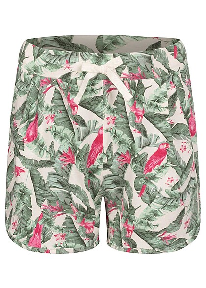Name it Kids Meisje Korte broek met trekkoordjes en tropische print groen wit - Art.-Nr.: 22050115
