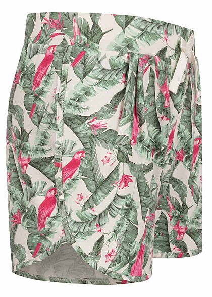 Name it Kids Meisje Korte broek met trekkoordjes en tropische print groen wit