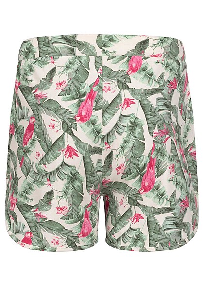Name it Kids Meisje Korte broek met trekkoordjes en tropische print groen wit