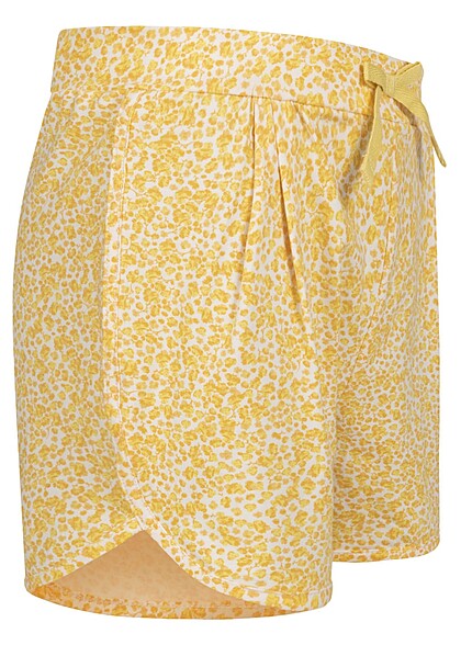 Name it Kids Meisje Korte broek met trekkoordjes en tropische print geel wit
