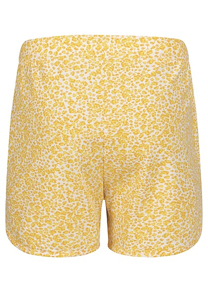 Name it Kids Meisje Korte broek met trekkoordjes en tropische print geel wit