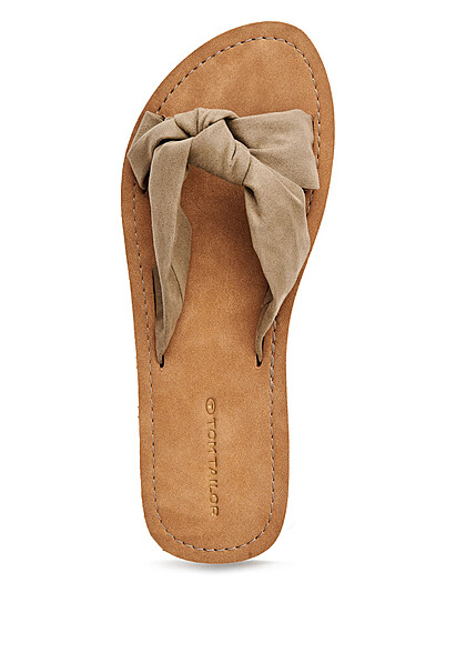 Tom Tailor Dames Sandaal met knoopdetail velours-optisch kaki - Art.-Nr.: 22050148
