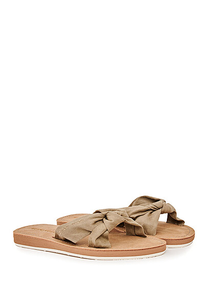 Tom Tailor Dames Sandaal met knoopdetail velours-optisch kaki